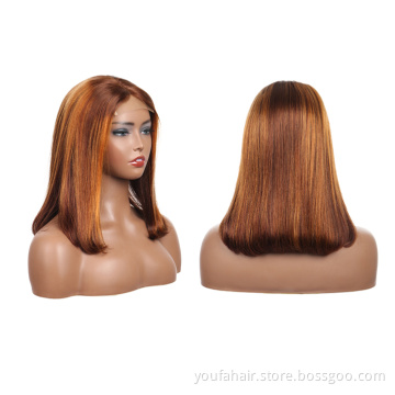 Wholesale Highlight Short Bob Human Hair Wigs For Black Women, 4x4 Hd Lace front Wigs, 4/30 Omber Piano Color Human Hair Wigs